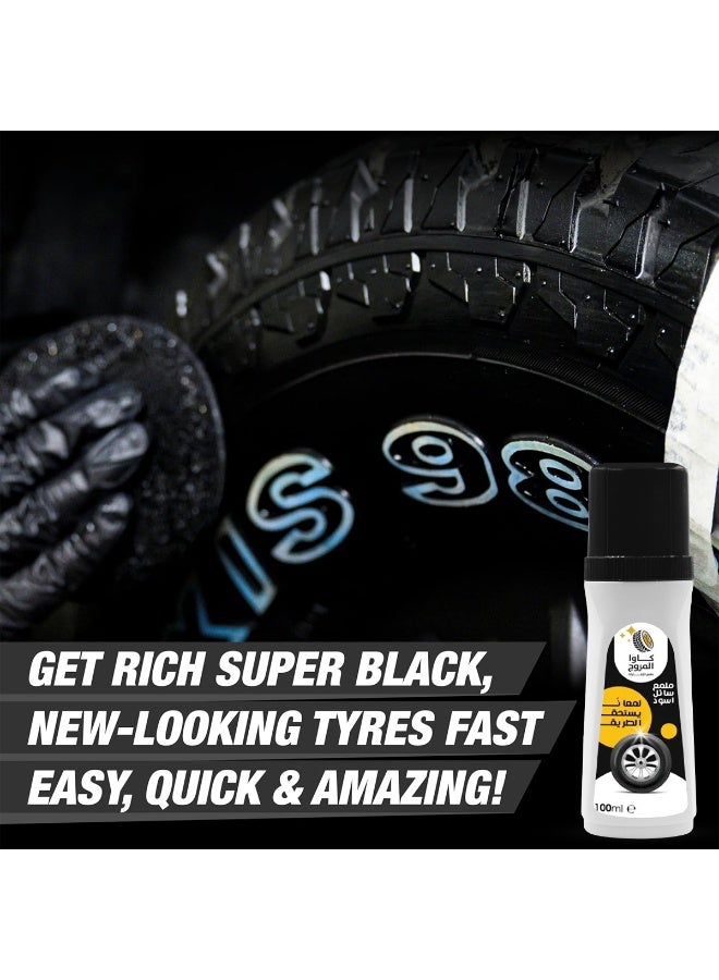 KAWA 100ml Tyre Shine Liquid Rubber and Plastic Protection Solution Deep Black Gloss with UV Protection Anti Dust Non Greasy Long Lasting Finish for Car SUV Bike Tyres Exterior Trims Sidewalls Pack of 5 PCS - Image 4